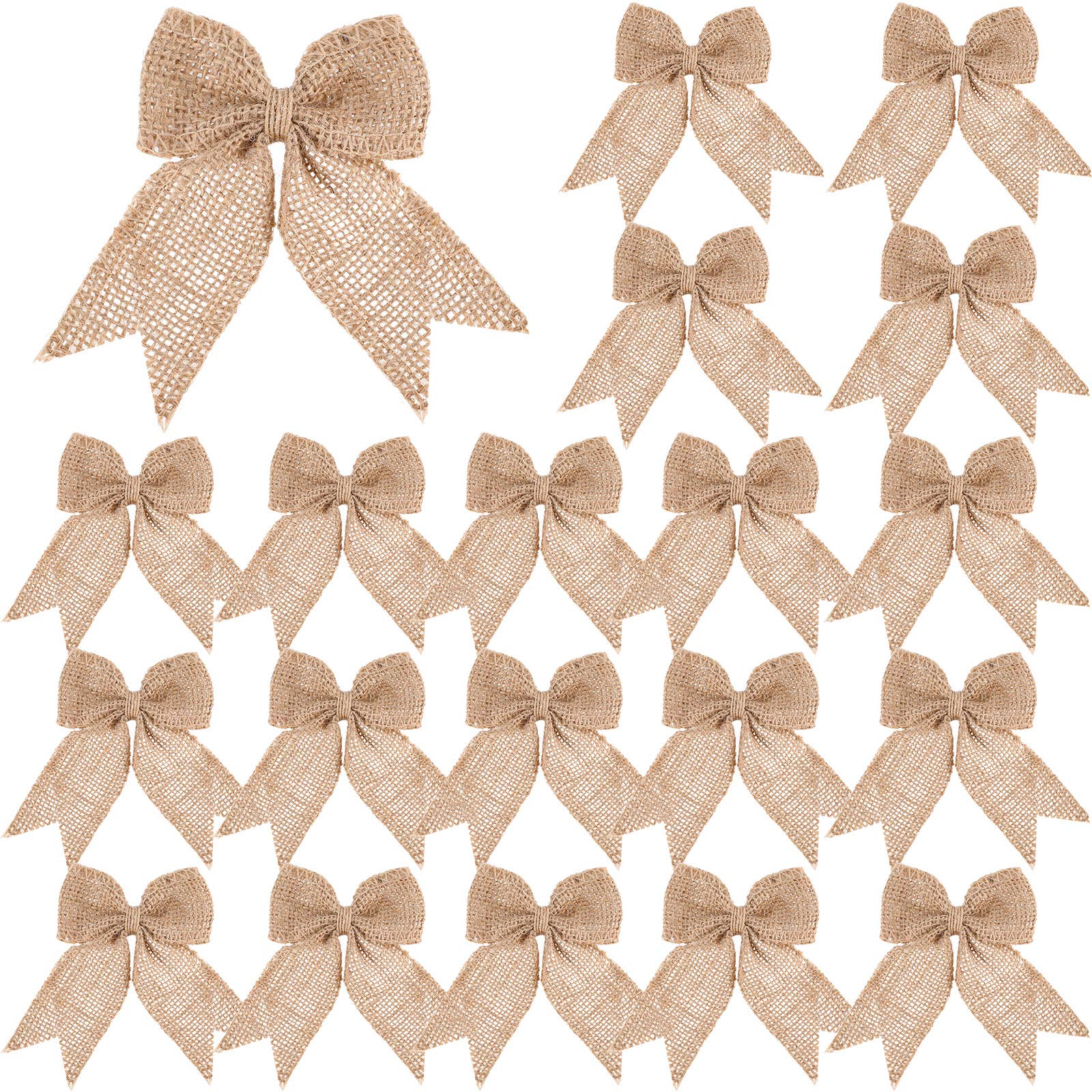 Photo 1 of 20 Pieces Burlap Bows Burlap Bow Knot Handmade Burlap Decorative Bowknot Natural Ornament Bow for Christmas Decoration Tree Festival Holiday Party Supplies (Beige)