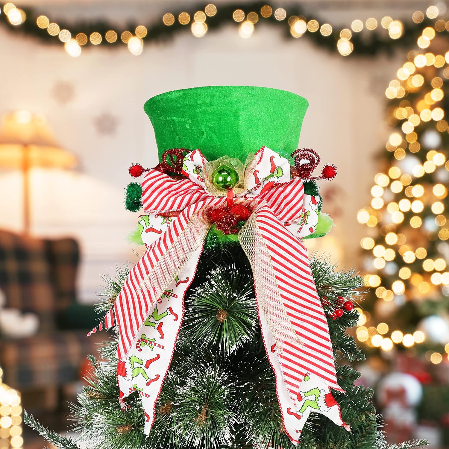 Tree Toppers - PARTY KNIGHT Christmas Tree Topper - Grinch Christmas Decoration, Grinch Tree Topper, Hand Made Christmas Tree Decoration, Grinch Tree Topper