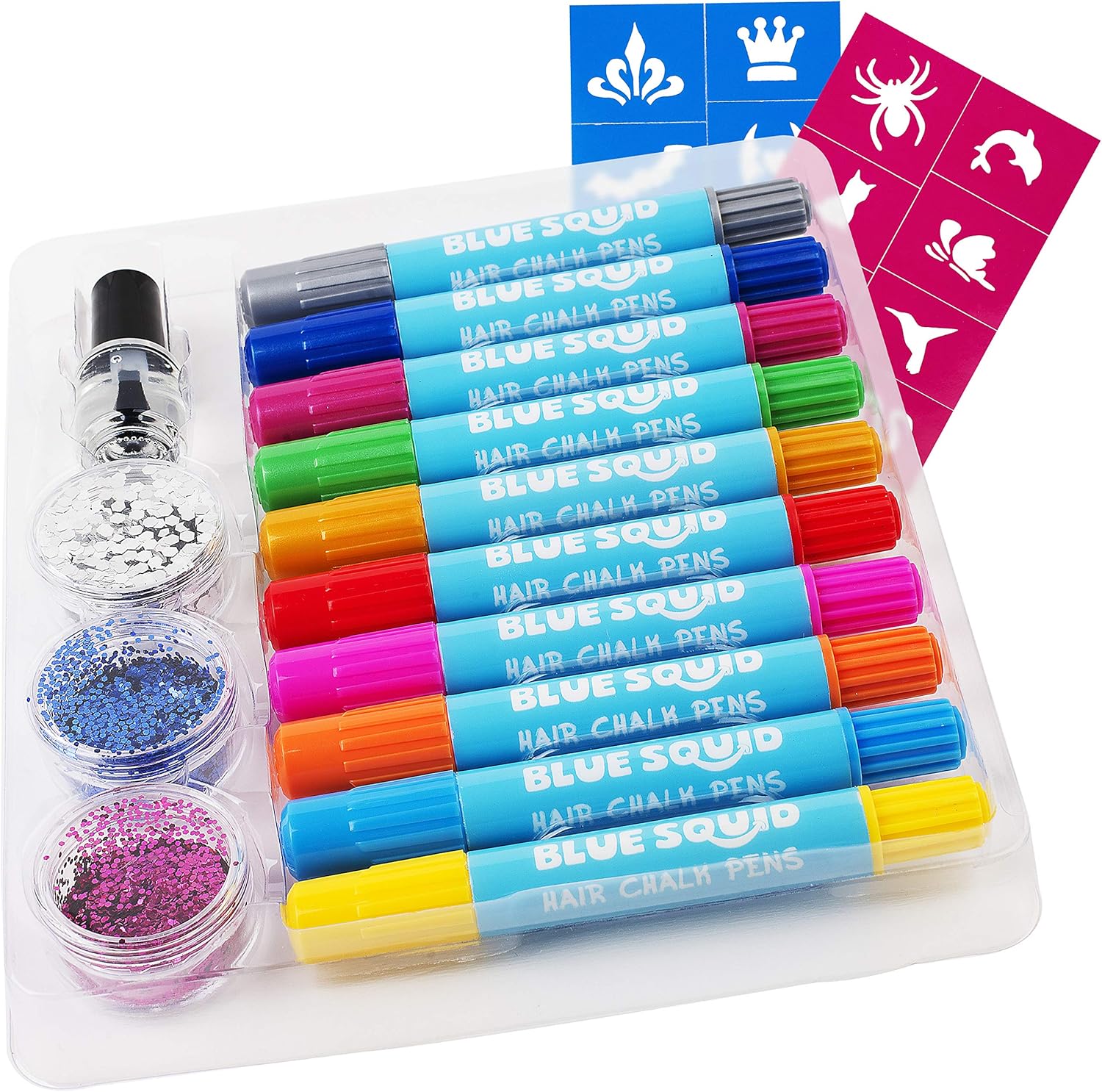 Hair Chalk for Girls Pens with Glitter Tattoo Set, 10 Temporary Hair