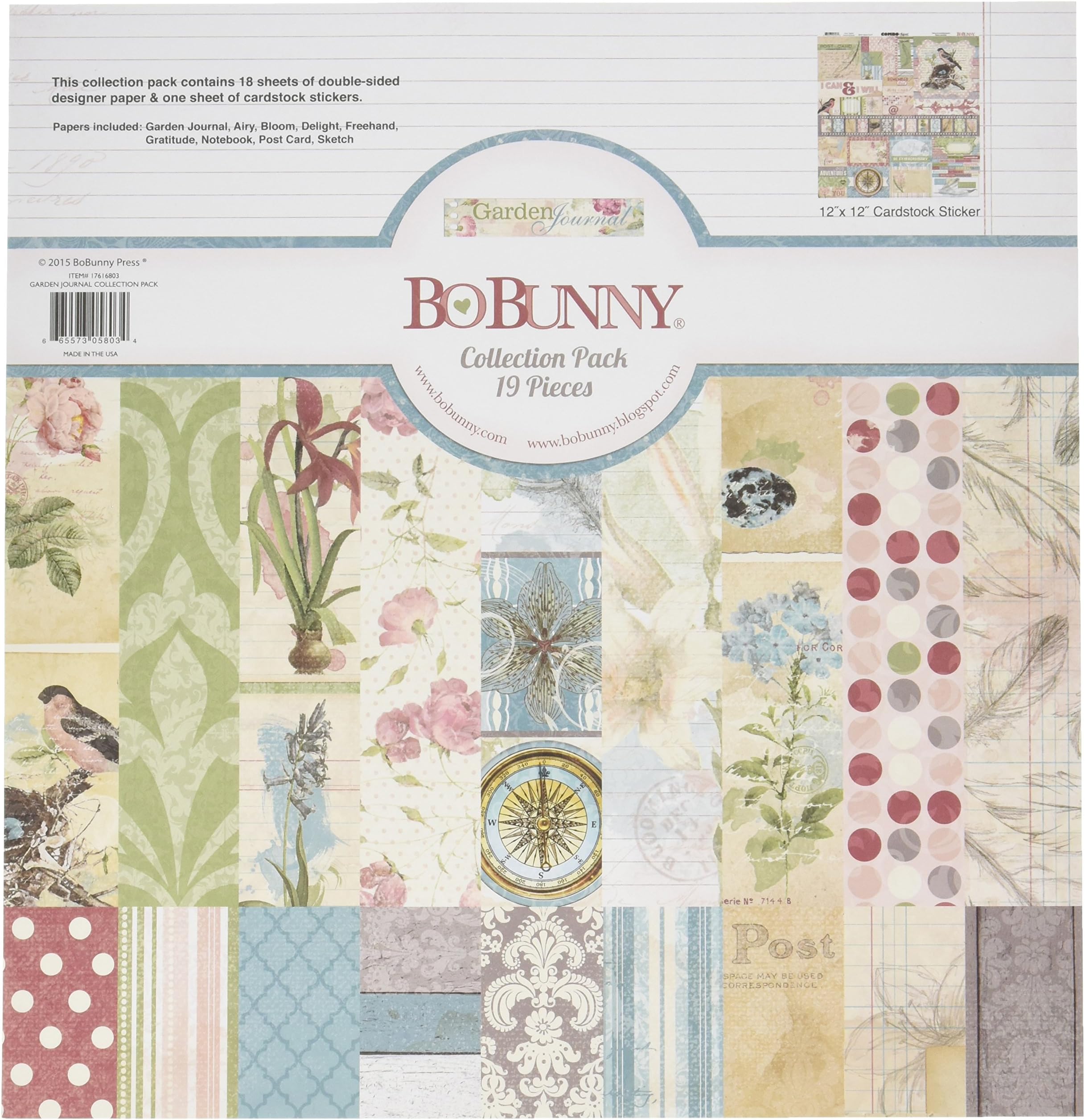 Bo Bunny Garden Journal Collection Pack, 12" by 12"
