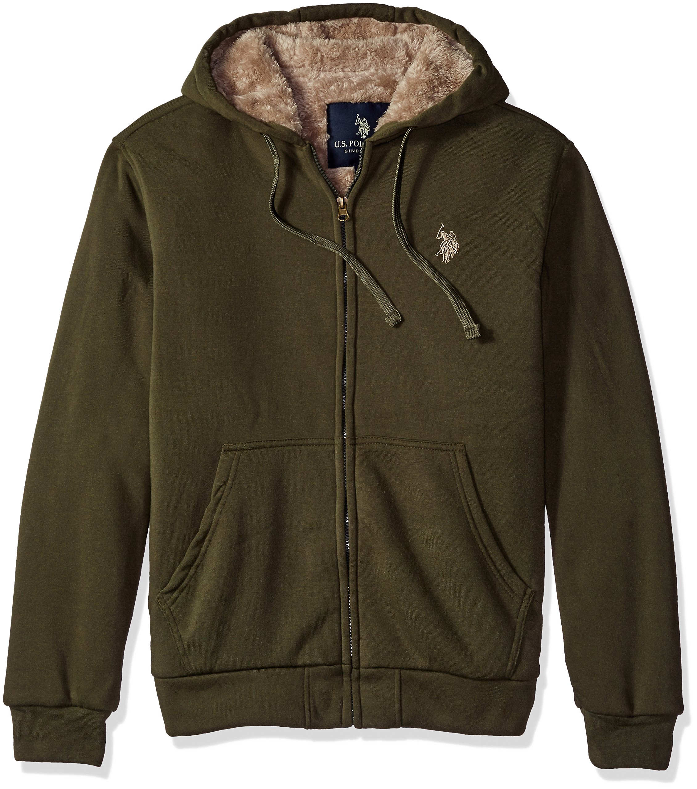 U.S. Polo Assn. Men's Sherpa Lined Fleece Hoodie, Forest Night, XL by U.S. Polo Assn.