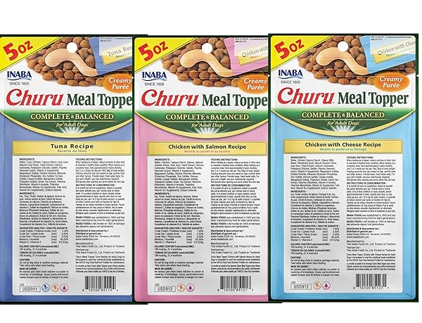 INABA CHURU MEAL TOPPER FOR DOGS, COMPLETE & BALANCED, CREAMY, LICKABLE PURÉE DOG FOOD TOPPERS, 1.69 OUNCE TUBE, 3 TUBES (3 PER PACK), CHICKEN WITH CHEESE RECIPE