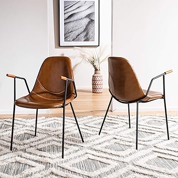 Amazon Com Safavieh Home Tanner Mid Century Cognac Faux Leather And Black Dining Chair Set Of 2 Chairs