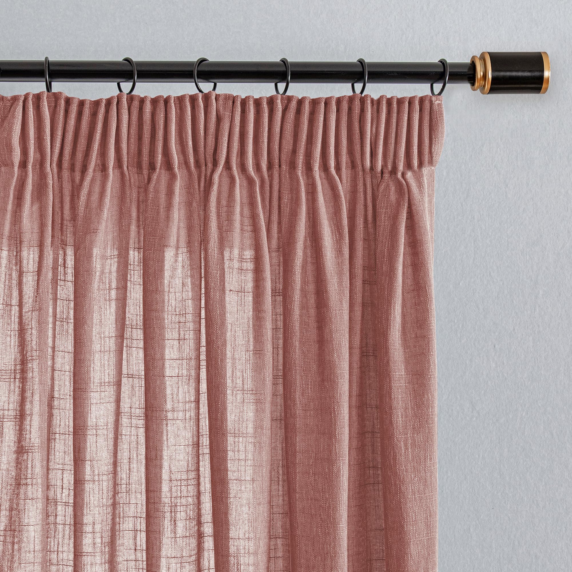 MYSKY HOME Curtains Ruffle Tape Linen Look Curtain Living Room Curtains Modern Natural Style Set of 2 H 225 x W 140 cm Curtain Semi-Transparent Curtains for Living Room and Children's Room Brick Red