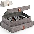 Decorative Photo Storage Boxes with Lids - Set of 2 Beautiful Linen Organizers Are Perfect to Safely Store Your Pictures, Documents, Scrapbooking Supplies, Keepsakes and Other Memories in Style