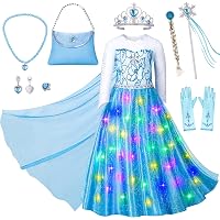 Aolliya Light Up Princess Costume For Girls – LED Snow Queen Dress With Tiara & Wand, Halloween Cosplay Birthday Party