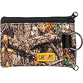 Chums Surfshorts Wallet - Lightweight Zippered Minimalist Wallet with Clear ID Window - Water Resistant with Key Ring (Realtree Edge Camo)