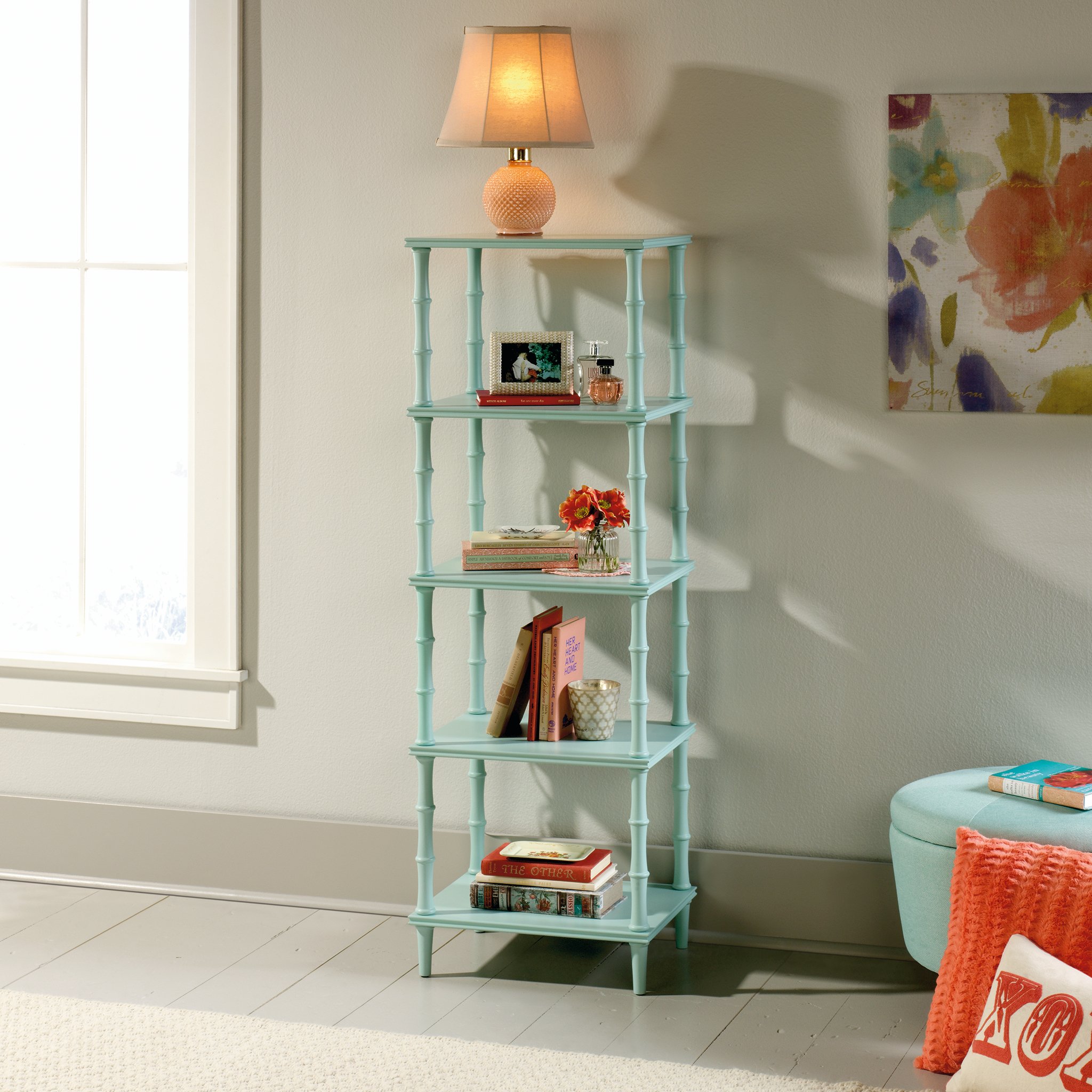 Sauder 419516 Bookcase, Storage Tower Eden Rue Seafoam Etagere eBay