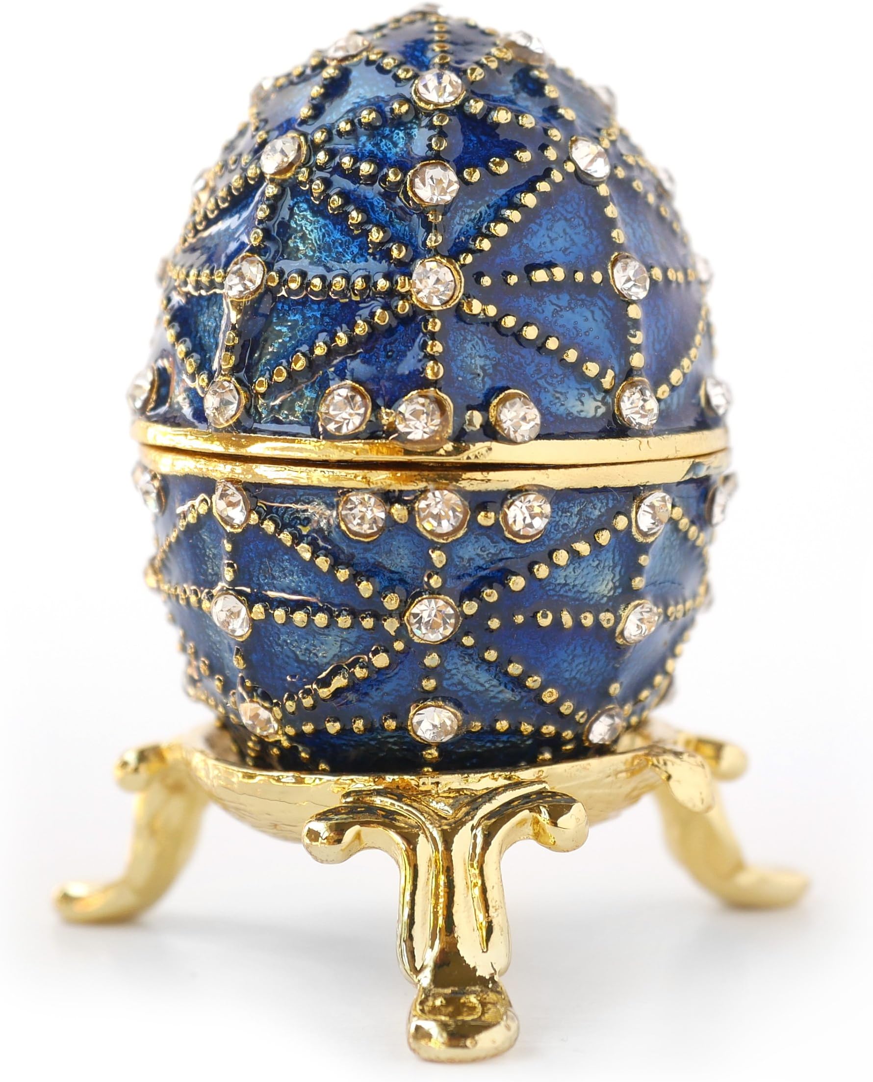 Apropos Hand-Painted Mini Faberge Egg with Rich Enamel and Sparkling Rhinestones Jewelry Trinket Box (Blue)