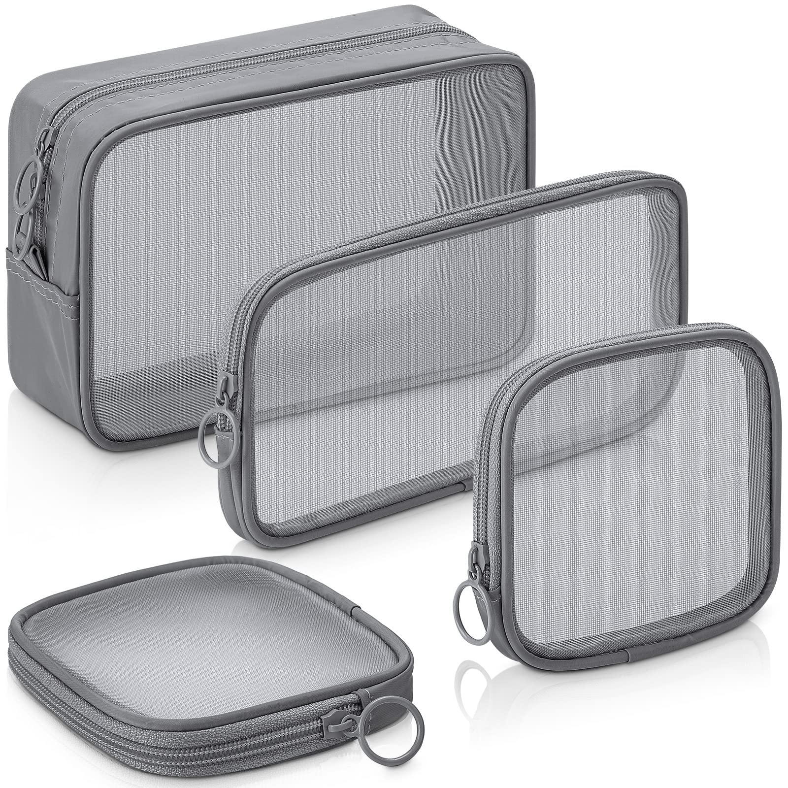 Photo 1 of Weewooday 4 Pcs Mesh Makeup Bag Mesh Cosmetic Bag Travel Toiletry Pouch with Zipper Mini Makeup Cosmetic Purse for Daily Accessory(Small, Large, Medium,Gray)
