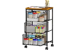 JSSKEEIM 3-Tier Art Cart with Drawers,Rrolling Storage Cart with drawers,Utility Cart with Wheels,Atelier,Office-Printer Stand,Vintage Color(15.75L*11.8W*26.77H inch)