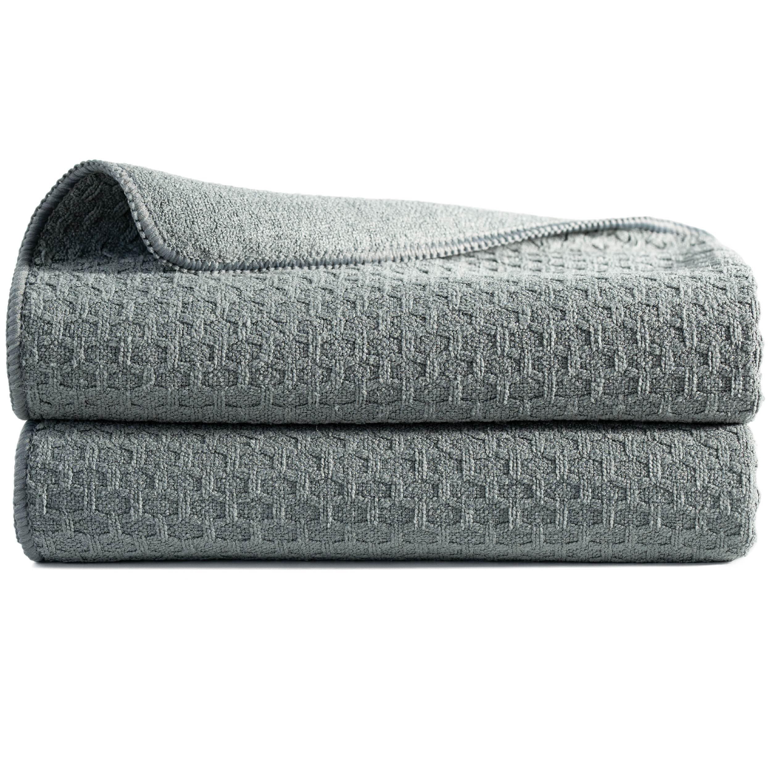 POLYTE Professional Microfibre Wine Glass Fine Polishing Cloth 45.7x71.1, 2 Pack (Grey, Waffle Weave)