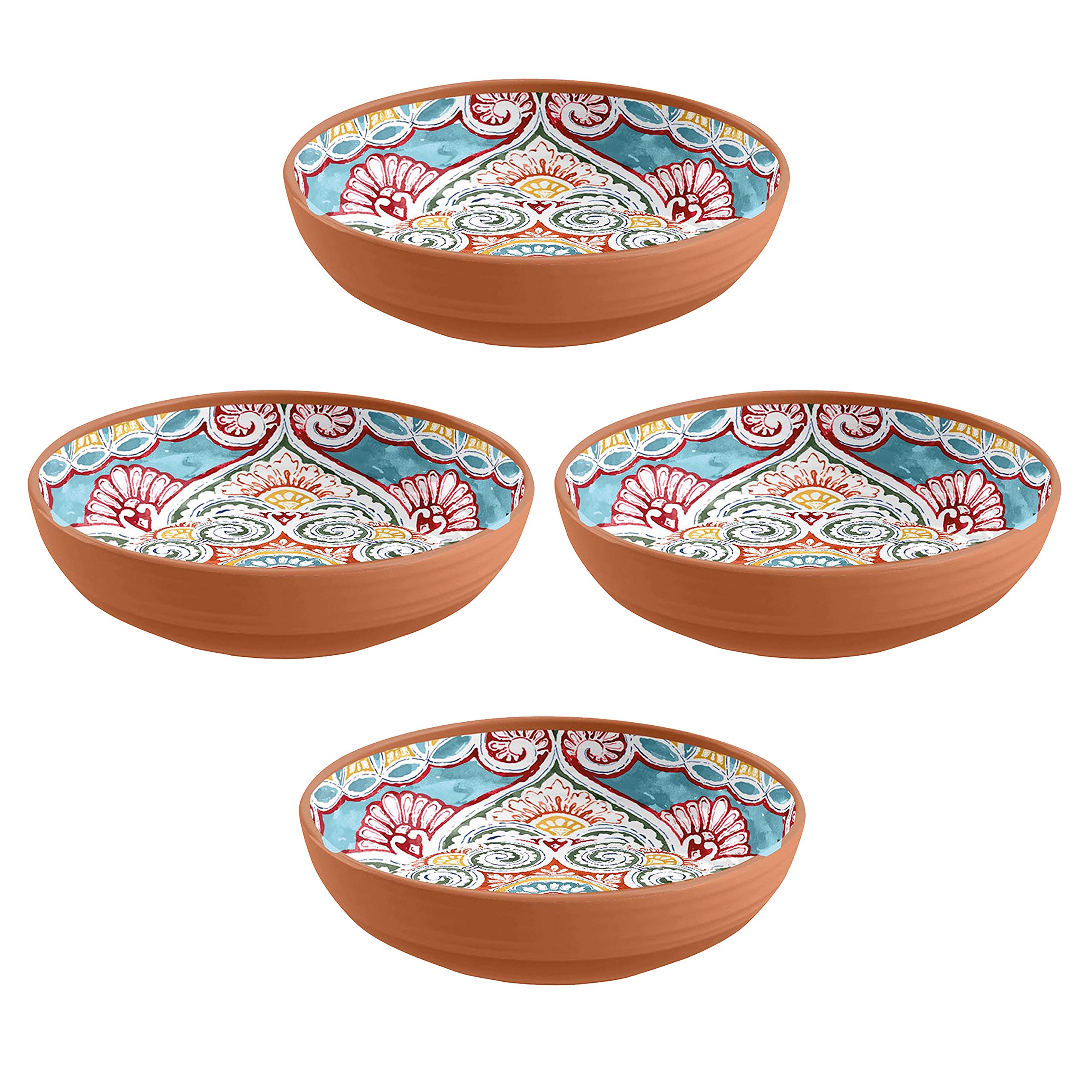 Purely Home Rio Corte - Outdoor/Camping/BBQ - Melamine Pasta & Cereal Bowls - Low Bowls Sets (4)