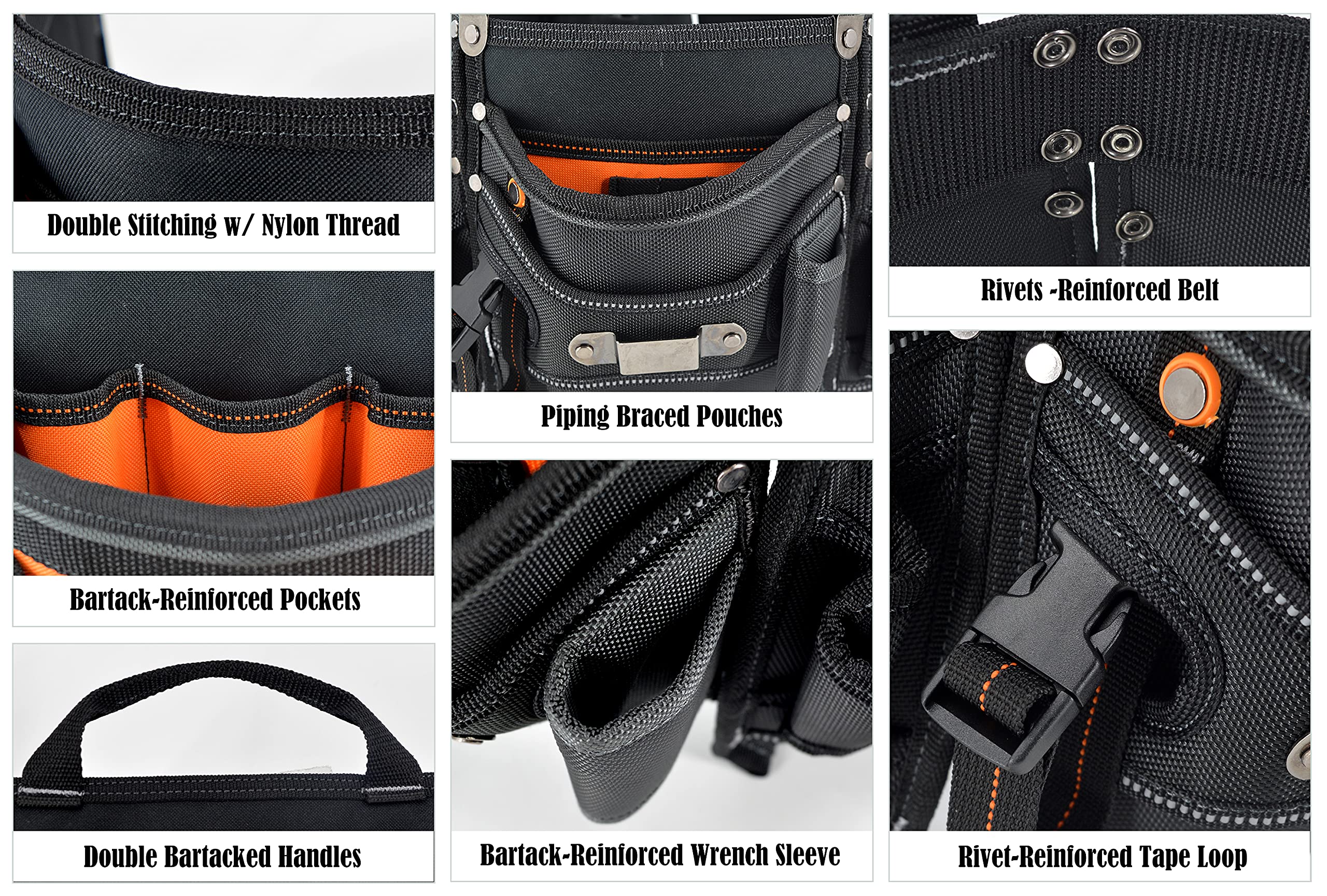 WELKINLAND 18-pocket Carpenter's Tool Belt - Construction & HVAC Tool Pouch for Men