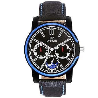 Darwin DW-1005 Mens Watch Black & Blue Chronograph Look. Casual Or Daily Wear. Trendy & Stylish. Imported Japanese Movement. High Fashion