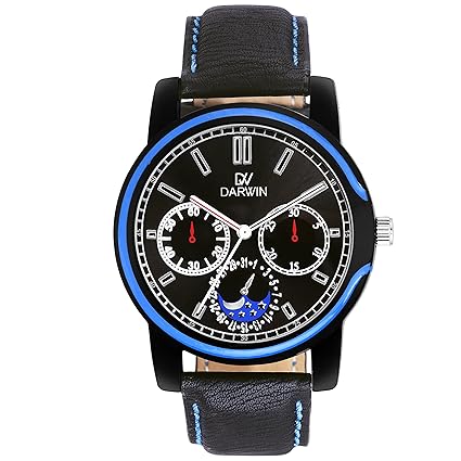 Darwin DW-1005 Mens Watch Black & Blue Chronograph Look. Casual Or Daily Wear. Trendy & Stylish. Imported Japanese Movement. High Fashion