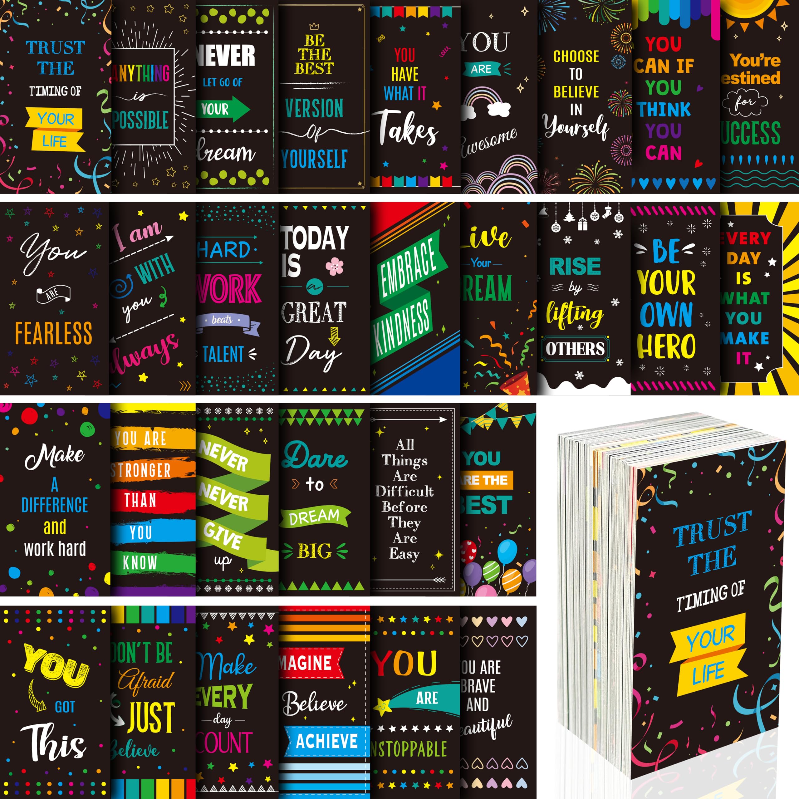 120 PCS Motivational Cards, 30 Designs Inspirational Cards with PET Film for Primary Middle High Reading Students, Book Lovers (2” x 3.5”)