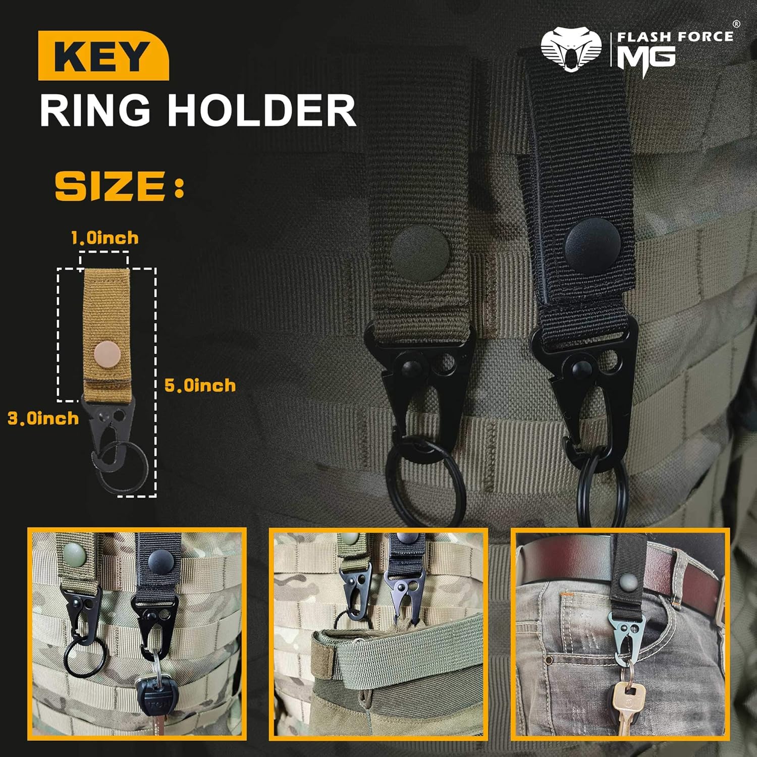 MGFLASHFORCE Kit of 18 Molle Attachments Molle Carabiner Clips and Straps for 1” Webbing, Molle Bags, Tactical Backpack, Tactical Vest, Tactical Belt Molle Accessories (Tan) : Sports & Outdoors