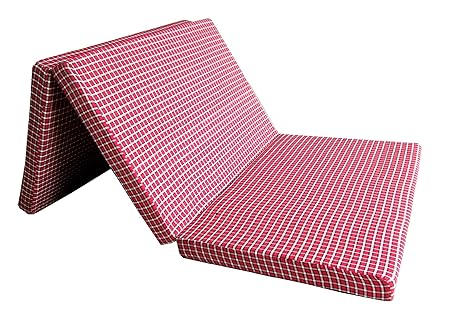 Loop Mattress 3 Fold Single Bed Size Mattress (72 X 35 X 2 Inch, Red & Black Checkered)