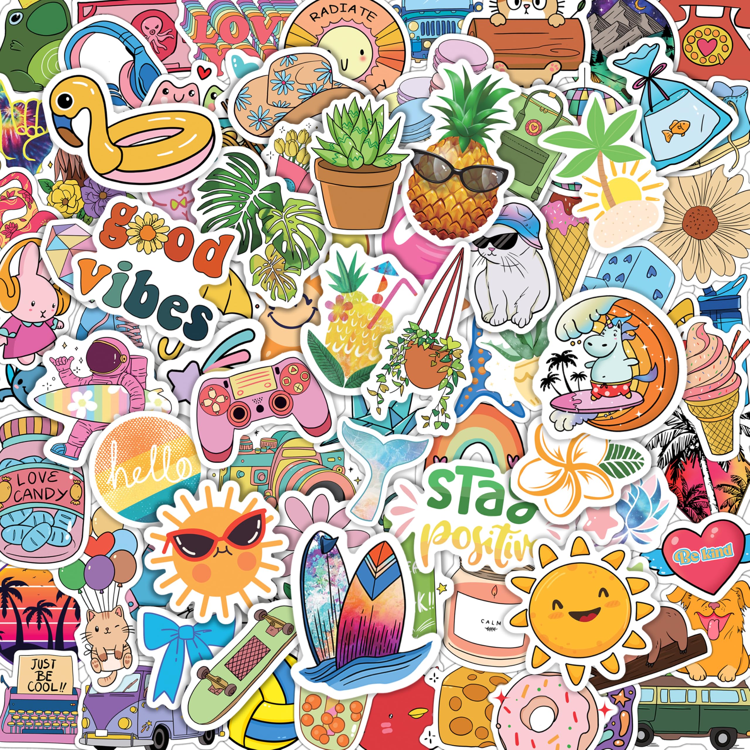 Photo 1 of 102 Pcs Preppy Stickers for Teens, Holographic Sparkly Cute Aesthetic Water Bottle Stickers for Girls, Waterproof Vinyl Summer Themed for Teens (B)