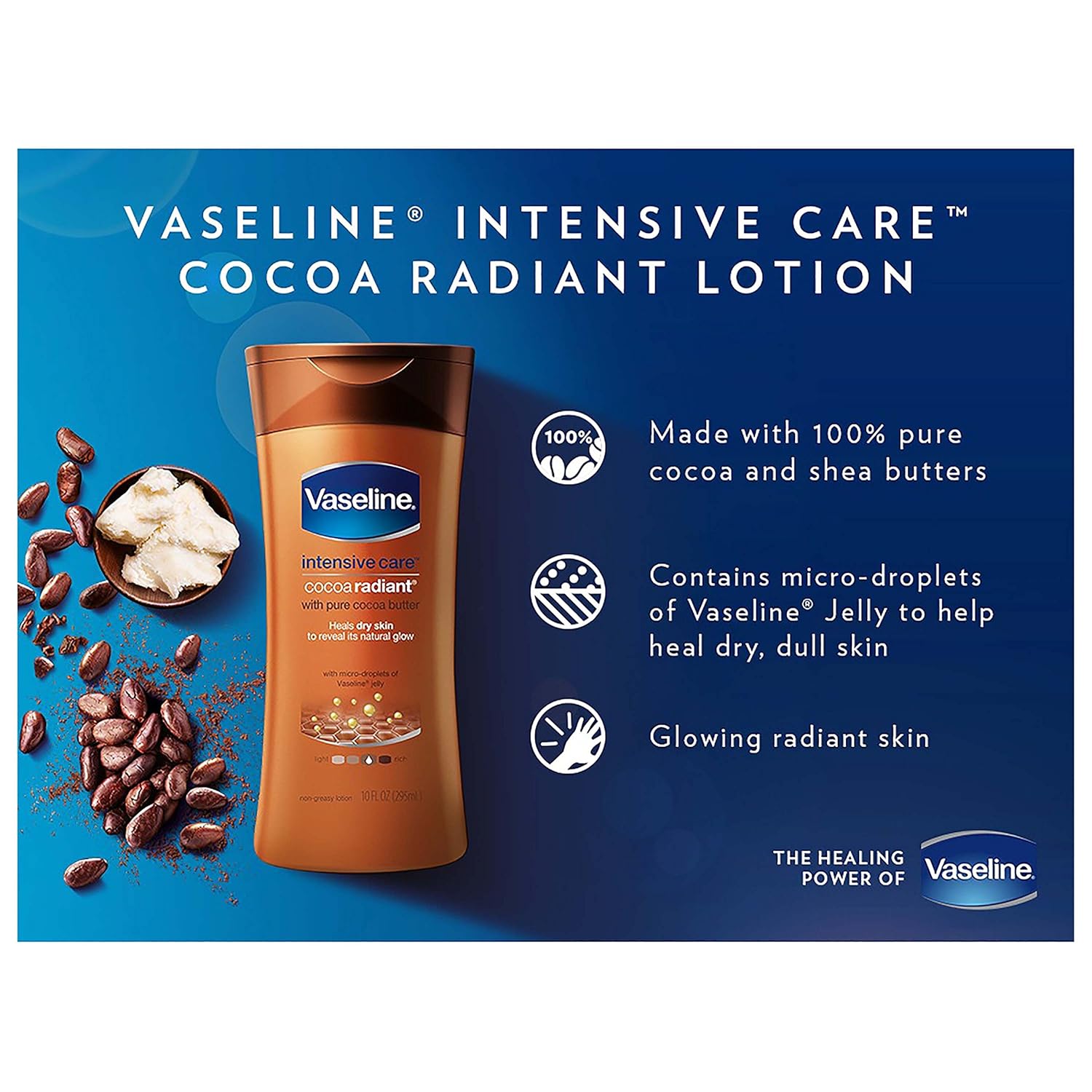 Vaseline Intensive Care Body Lotion, Cocoa Radiant, 20.3 Fl Oz (Pack of 3) : Beauty
