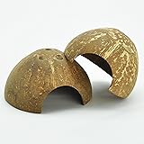 2 Pack Natural Coconut Reptile Hideouts, Lizard, Spider and Aquarium Fish Hide Cave