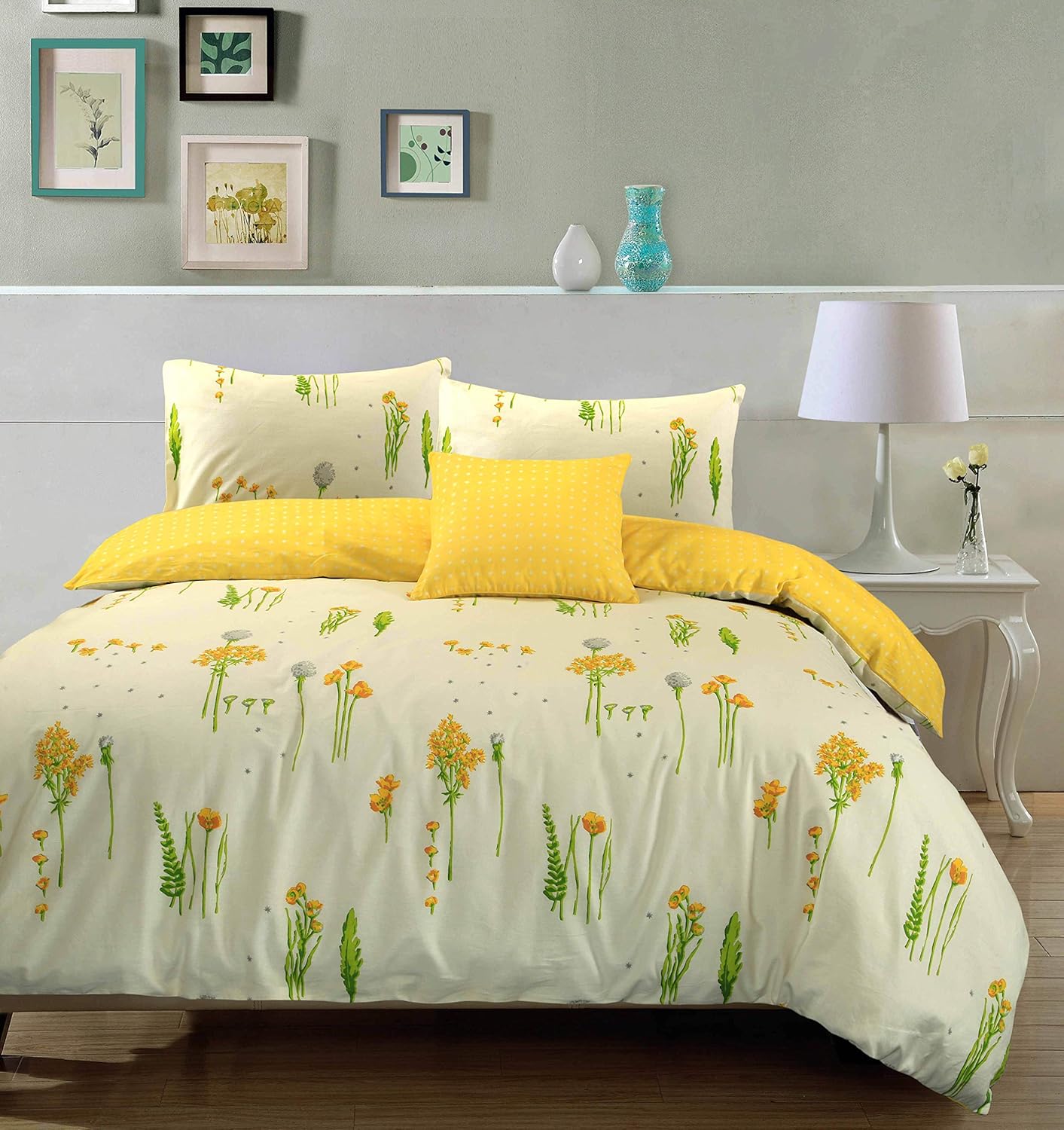 Nimsay Home SUMMER BREEZE 100 COTTON DUVET QUILT COVER FLORAL CREAM YELLOW REVERSIBLE BEDDING