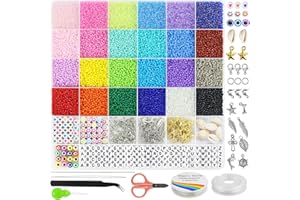 Redtwo 17000pcs 2mm Glass Seed Beads for Jewelry Making Kit, Small Beads Friendship Bracelets Making Kits, Tiny Waist Beads Kit with Letter Beads, DIY Art Craft Girls Gifts