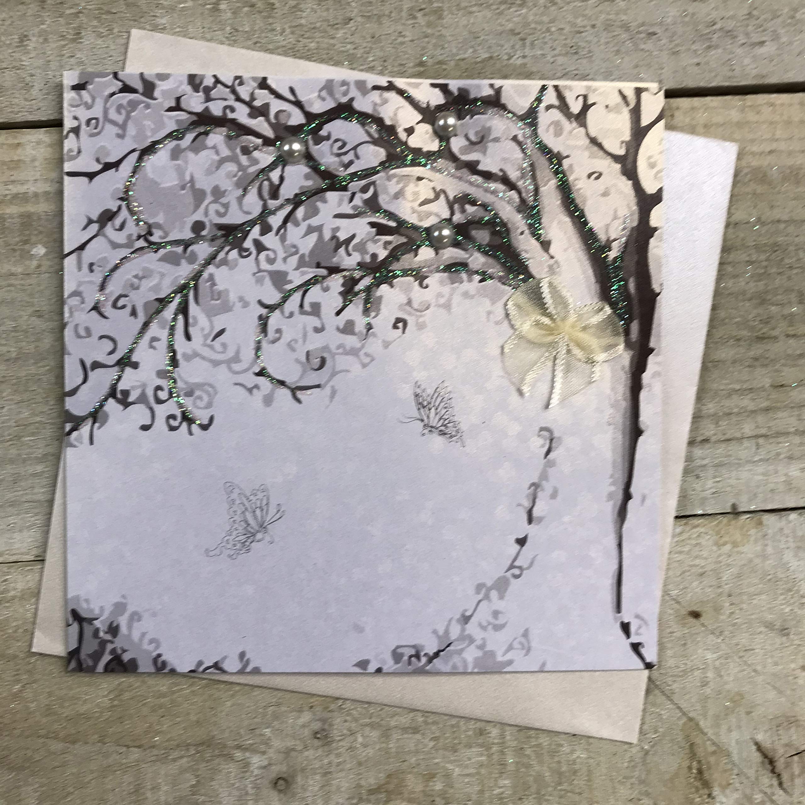 WHITE COTTON CARDS Small Blank Tree Design Card, PD132