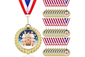 Huquary 30 Pcs Gingerbread House Medals 2.7 Inch Christmas Award Medals Bulk Metal Gingerbread Trophy Awards with Neck Ribbon for Christmas Contest Game Party Celebrations Competitions