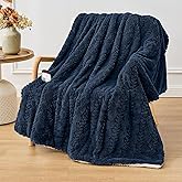 Easthome Electric Heated Throw Blanket - Jacquard Shaggy Sherpa 50"x60" Fast Heating Bed Blankets with 6 Heating Levels & 4 Hours Auto Off, Over-Heated Protection ETL, Navy Blue