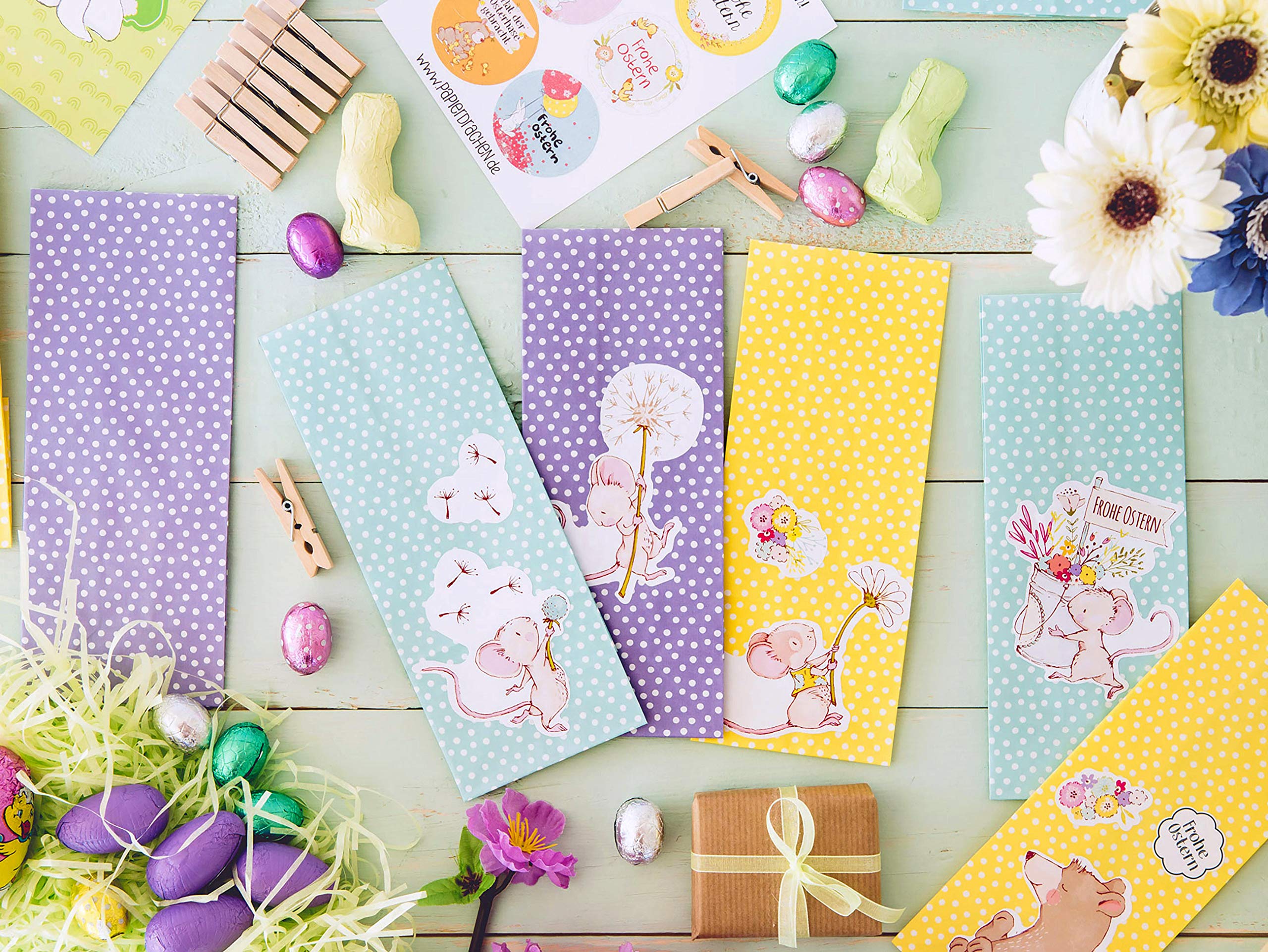 Papierdrachen gift bag set with stickers - Design Bears and mice - Bag set no. 7