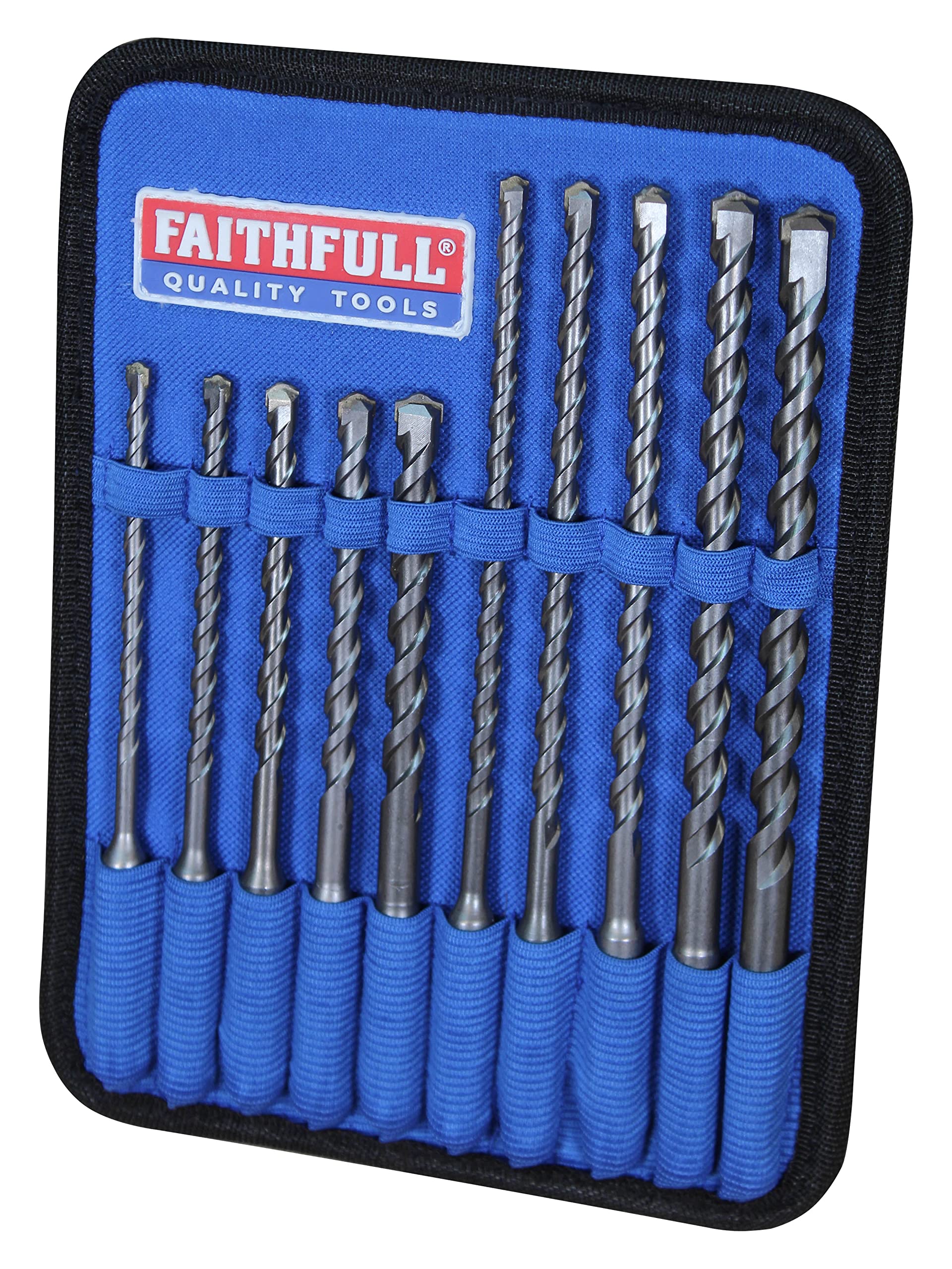 Faithfull FAISDSSET10 10 Piece SDS Masonry Drill Bit Set for Fixings with Storage Wallet