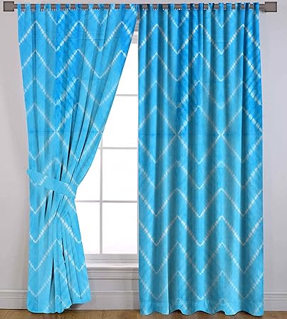 Turquoise Cotton Window Valances Door Hanging Shibori Tie Dye Waves Treatment Door Wall Curtains Tab Top 2 PC 82 x 84 By Handicraft-Palace