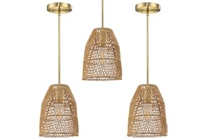 Dolaimi House 3 Pack 1 Light Industrial Vintage Nature Rattan Lantern Cage Hanging Pendant Ceiling Light,Brushed Bronze Finish for Kitchen Island,Living Room,Dining Room,Over Sink