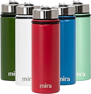MIRA 18 Oz Stainless Steel Vacuum Insulated Wide Mouth Water Bottle | Thermos Keeps Cold for 24 hours, Hot for 12 hours | Double Walled Powder Coated Travel Flask | Red