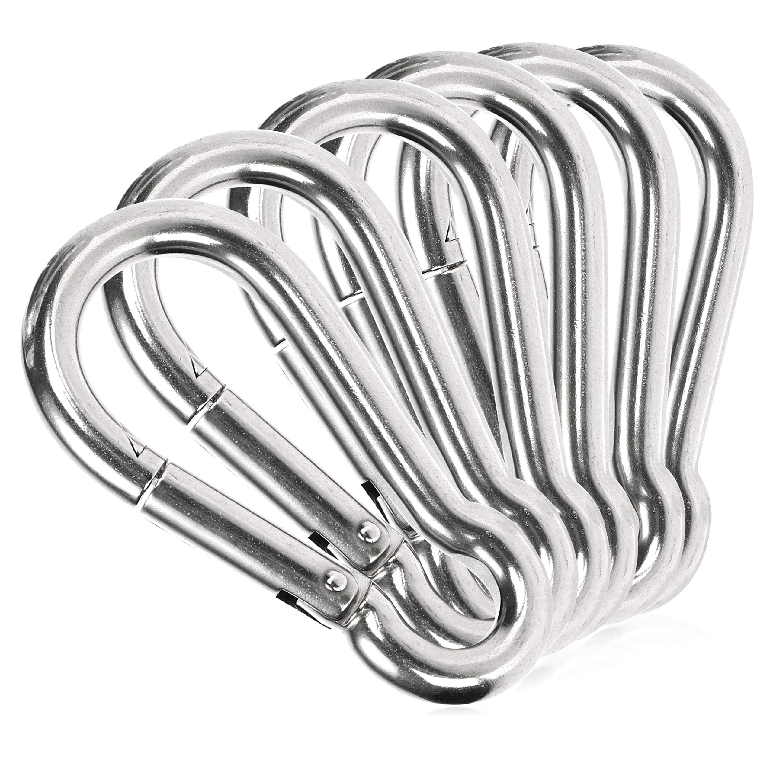 COM-FOUR® 6x Snap hooks - Premium carabiner made of weatherproof stainless steel 304 - steel hook with 45 kg load capacity for key rings, garden, household, handicraft - 50 x 5 mm