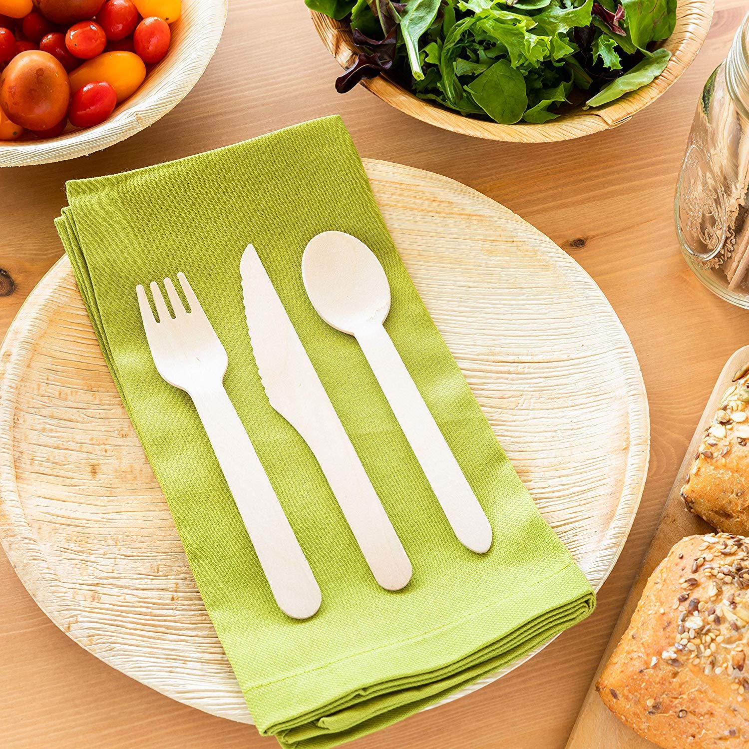 Disposable Wooden Cutlery Set Birchwood- Eco Friendly Biodegradable Wooden Cutlery - Plastic Free Wooden Disposable Utensils - Compostable Cutlery - 120 Wooden Forks,120 Wooden Spoons,60 Wooden Knives