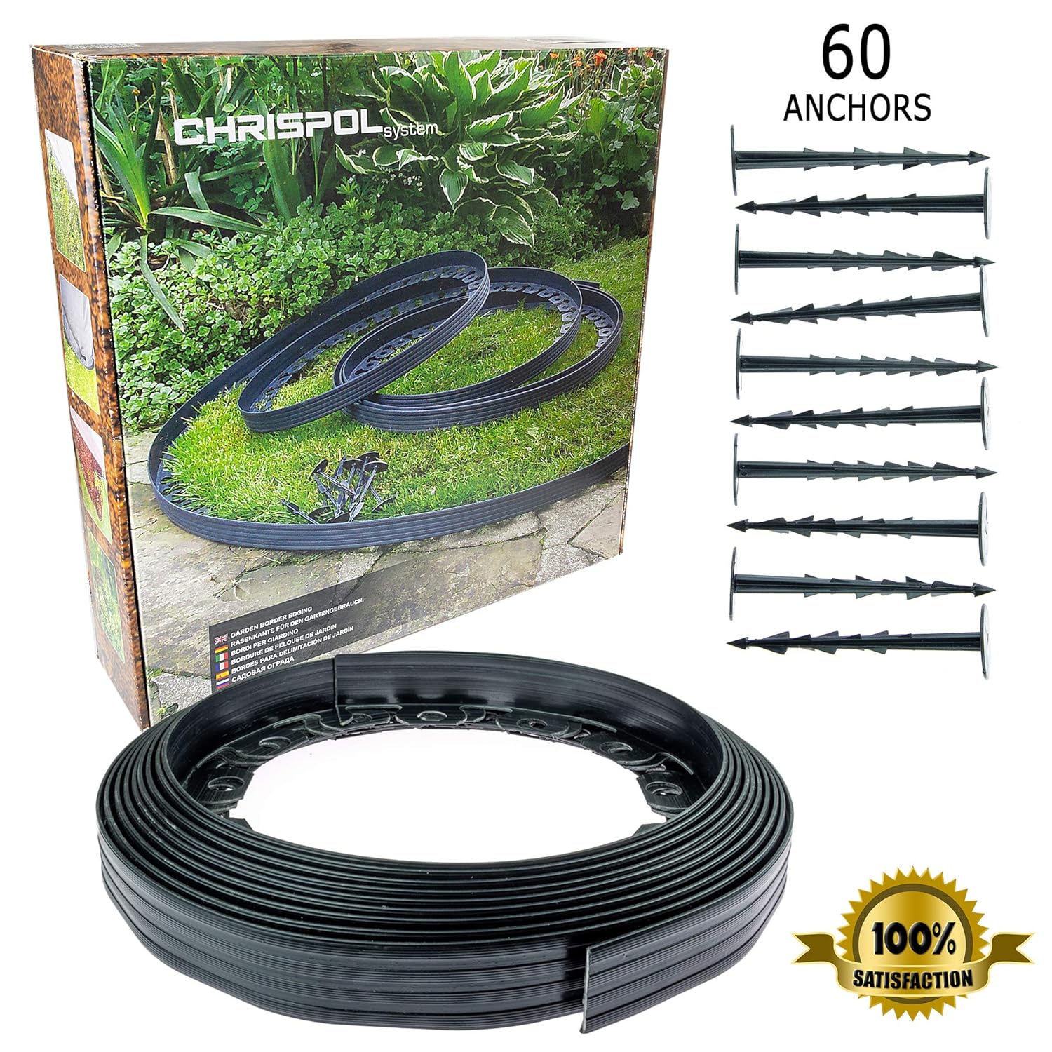 Flexible Border Lawn Edging 30 Securing Pegs 15cm/5.9 in long Plastic chrispol 10m/33 ft Garden