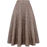 Womens Long Wool Plaid Skirts Aline High Waisted Warm Winter Skirts