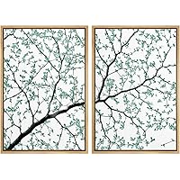SIGNWIN Framed Wall Art Print Set Watercolor Style Illustration of Tree Branch Leaves Nature Trees Digital Art Modern Art Contemporary Relax/Calm for Living Room, Bedroom, Office - 16