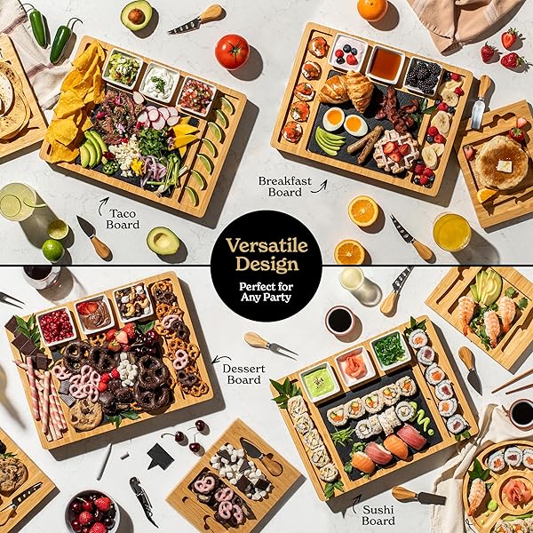 SMIRLY CHARCUTERIE BOARD SET – LARGE BAMBOO CHEESE BOARD FOR SERVING – HOUSE WARMING GIFTS NEW HOME, WEDDING & BRIDAL SHOWER GIFT, BIRTHDAY GIFT FOR WOMEN
