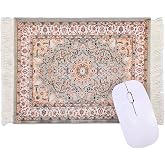 Persian Rug Mouse Pad - Vintage Bohemian Carpet Style Desk Mat with Fringed Edges, Non-Slip Rubber Base, Aesthetic Table Decor for Home &amp; Office