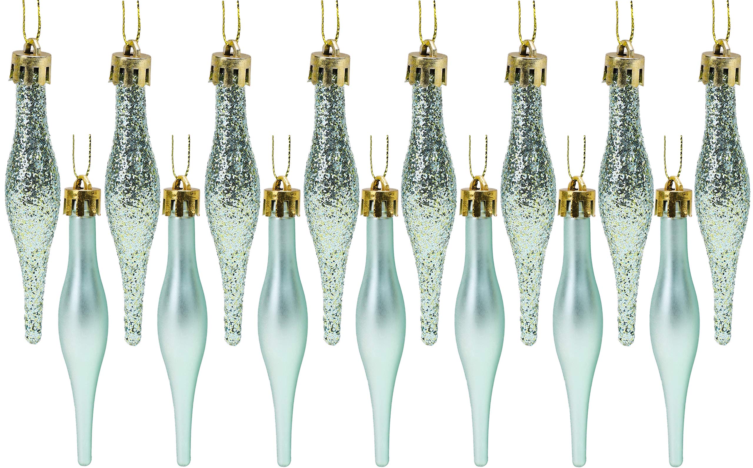 Christmas Concepts® Pack Of 15-8.5cm, 85mm (3.4") Droplet Baubles - Matte & Glitter Design - Christmas Baubles (Mint Green)