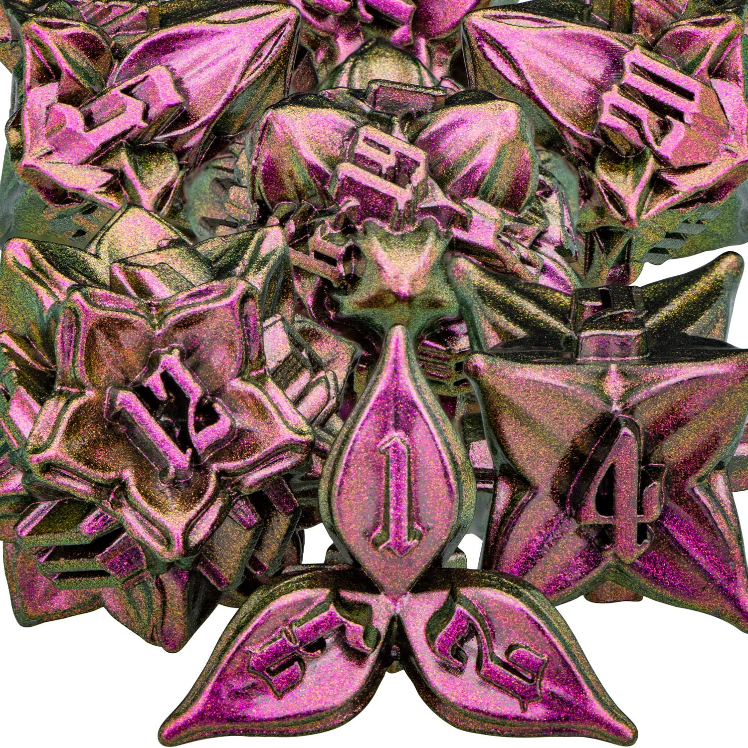 ARUOHHA DND Metal Dice Set Purple Red Leaf Design Polyhedral Dragons Dice with Box, 7PCS Dungeons D and D Dice RPG Role Playing Games D20 D12 D10 D8 D6 — image 1