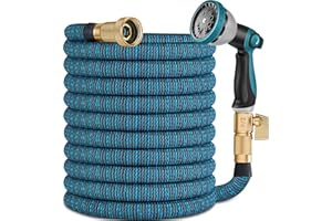 CHANMAGIC 50 ft Expandable Garden Hose -2025 New Upgraded Durable Latex Core,3/4 Brass Connector and 10 Functions Spray Nozzle, Extra Strength Fabric, Leak-proof, Lightweight, Kink-free Expanding Water Hoses
