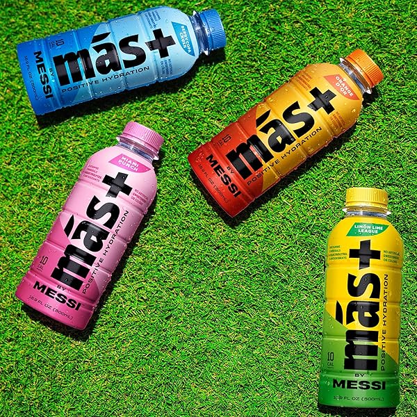 MÁS+ BY MESSI 16.9OZ LIMÓN LIME LEAGUE, SPORTS DRINK & HYDRATION BEVERAGE, NATURAL FLAVORS WITH VITAMINS AND ELECTROLYTES, NO ARTIFICIAL SWEETENERS OR COLORS, 12-PACK