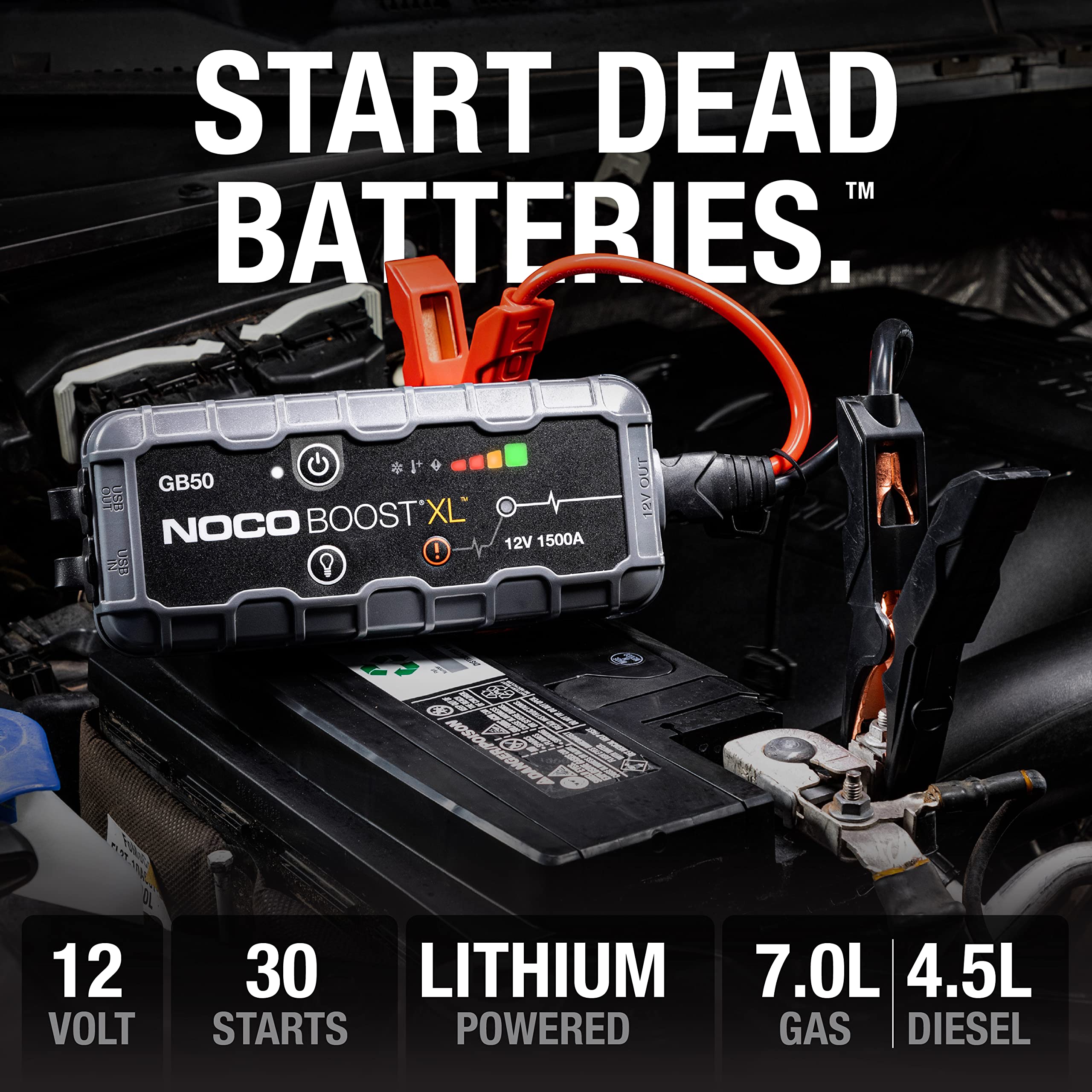 NOCO Boost GB50: 1500A UltraSafe Starthilfe Powerbank – 12V Lithium-Starthilfegerät & Starterkabel – Tragbarer Booster für Benziner bis 7,0L & Diesel bis 4,5L 2