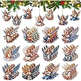 36 Pcs Wooden Christmas Angel Ornaments Set,12 Unique Designs, Festive Tree Hanging Decor for Holiday Season