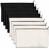 8 Pack Blank Cotton Canvas DIY Craft Zipper Bags Pouches Pencil Case for Makeup Cosmetic Toiletry Stationary Storage (Beige &Black 8.3” x 4.7”)